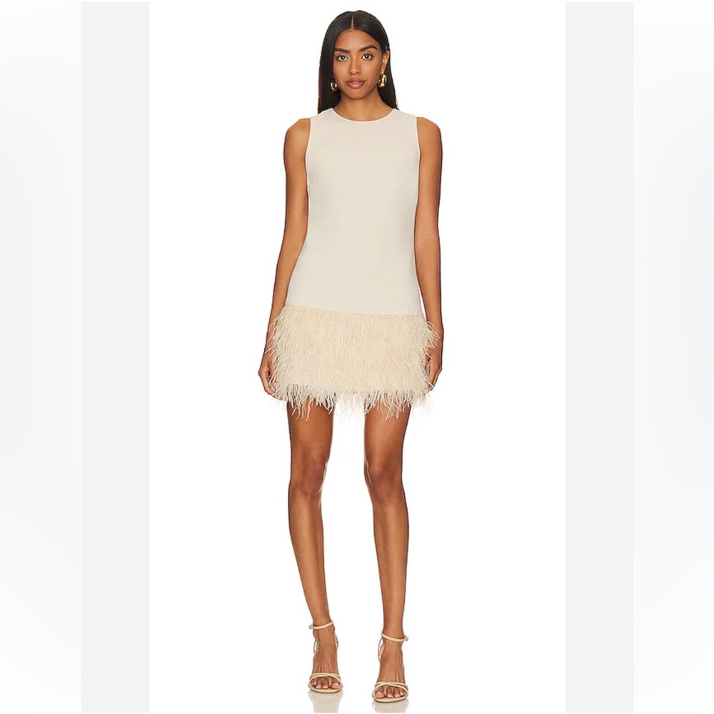 Alice + Olivia Coley Feather Dress in Cream - Picture 1 of 7